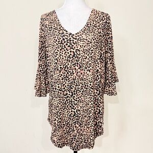 NWT Shelia Rose Leopard Print Alluring VNeck Stretch Pullover Tunic Top Dress XL
